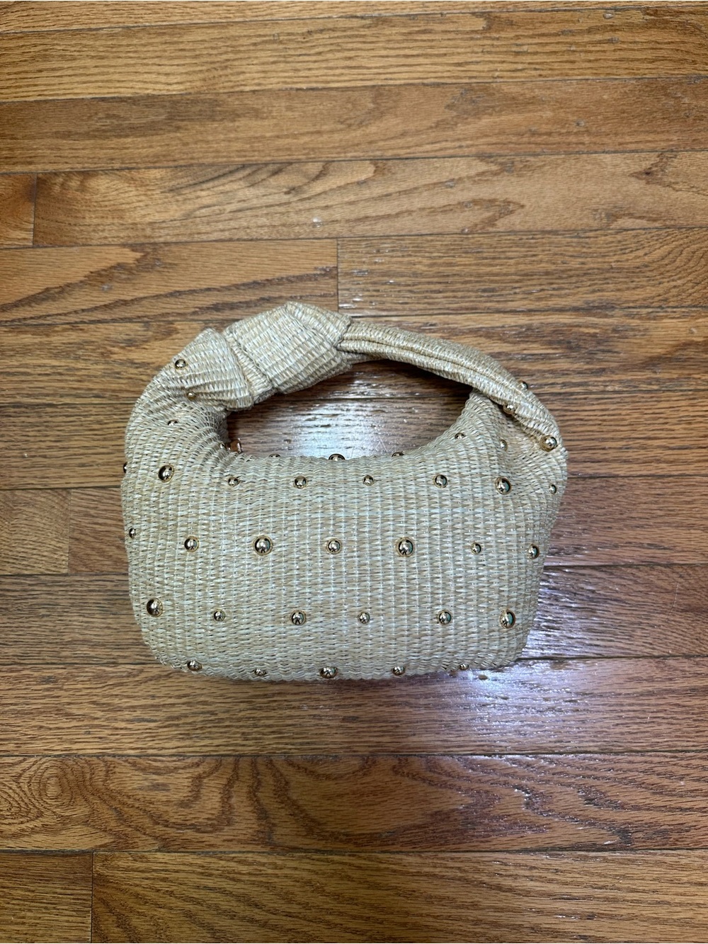 T.J.Maxx Beige Woven Mini Bag with Gold Studs